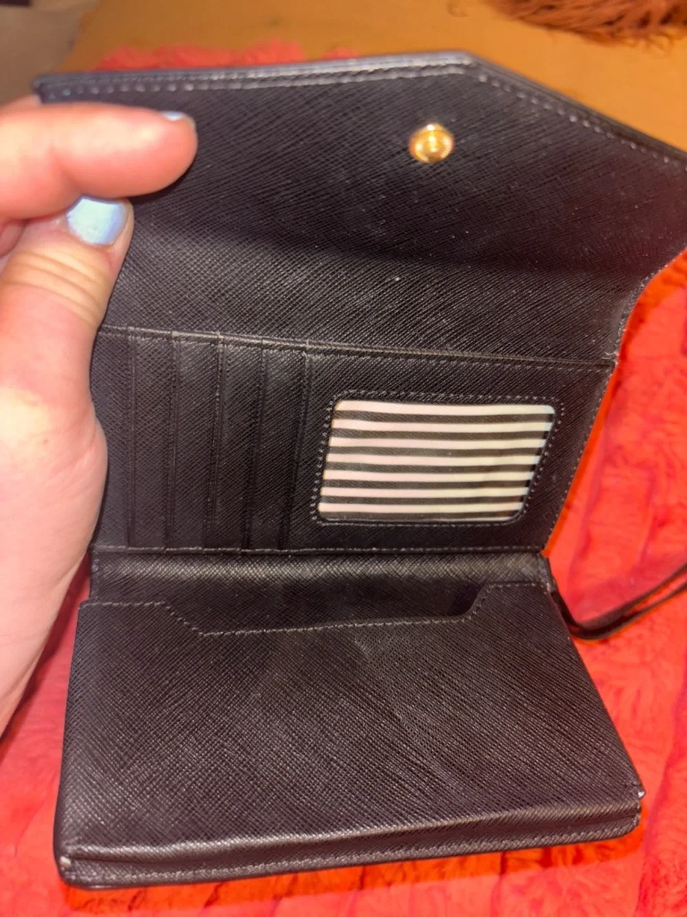 kate spade Black Saffiano Leather Wristlet with Gold Plate